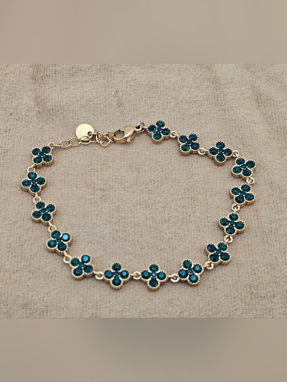 Gold Plated Green Floral Bracelet